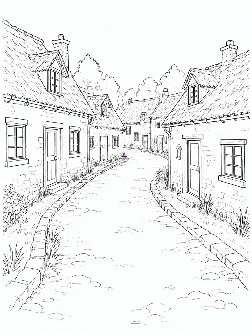 Aldeia: desenho para colorir