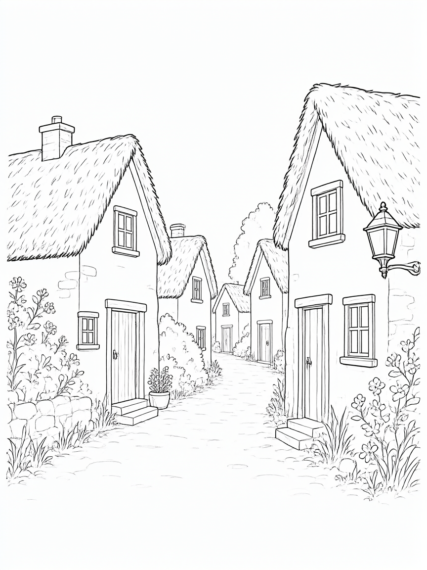Vila: desenho para colorir