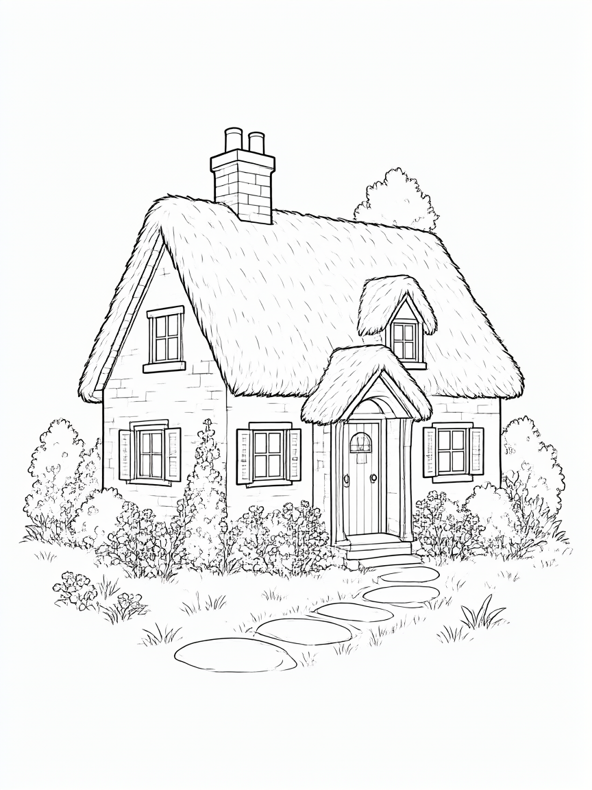 Casa florida: desenho para colorir