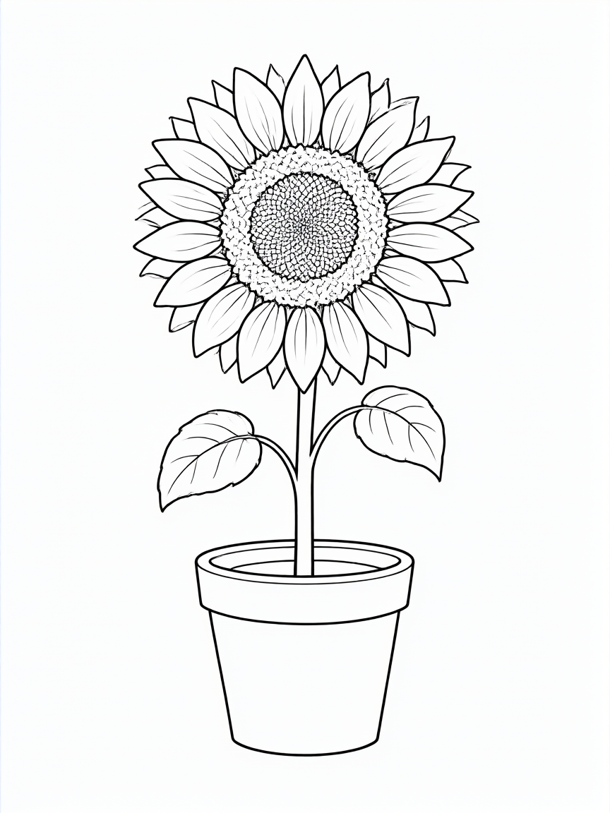 Girassol envasado: desenho para colorir