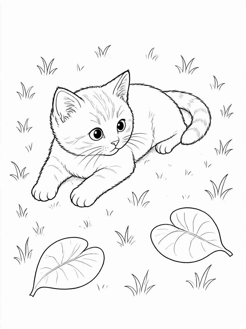 Gatinho deitado desenho para colorir