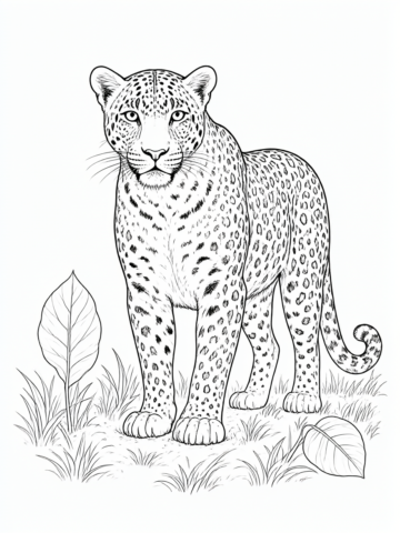 Leopardo erguido: desenho para colorir