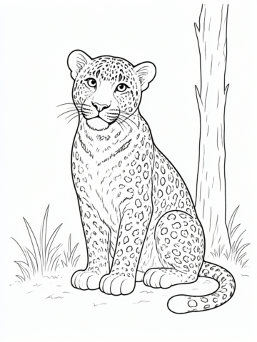 Leopardo sentado desenho para colorir